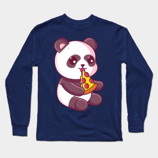 Cute panda eating pizza Long Sleeve T-Shirt